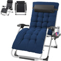 VINGLI 29" Padded Zero Gravity Chair, Lounge Chair with Removable Cushion & Tray， Folding Reclining Patio Chairs， Recliner Chair for Lawn，Indoor Outdoor-Blue
