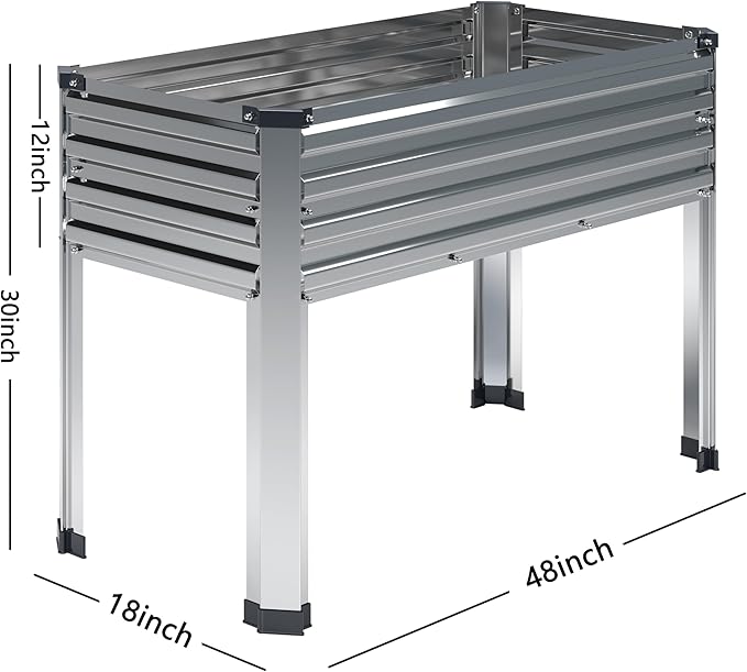 Galvanized Raised Garden Bed with Legs,48×18×30in Elevated Planter Box for Backyard,Outdoor Garden, Patio, Balcony, 300lb Capacity,Silver