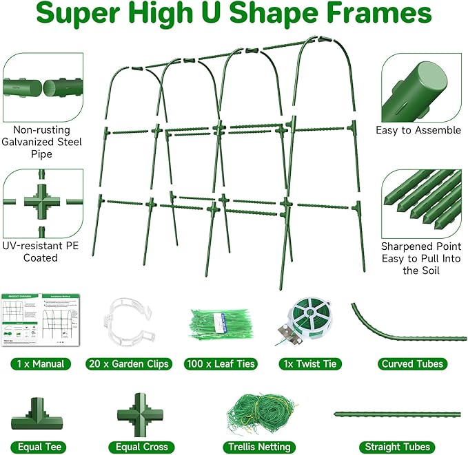 Cucumber Trellis for Raised Bed, U-Shape Garden Trellis for Climbing Plants Outdoor, Metal Arch Trellis for Vegetables, Plant Support for Tomato, Pea, Zucchini (47.2" L×30" W×47.2" H-Medium)