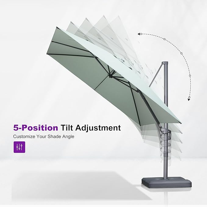 PURPLE LEAF Patio Umbrella 8' X 8' Rectangle Cantilever Umbrella Large Aluminum Outdoor Umbrellas with 360-degree Rotation & UPF40+ Premium Fabric for Deck Pool Garden Yard, Mint Green