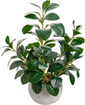 AlphaAcc 17.8 Inch Artificial Ficus Plant Potted Faux Greenery in Gray Round Vertical Striped Cement Planter with Pebbles Realistic Fake Plant for Indoor Modern Home Kitchen Living Room Office Decor