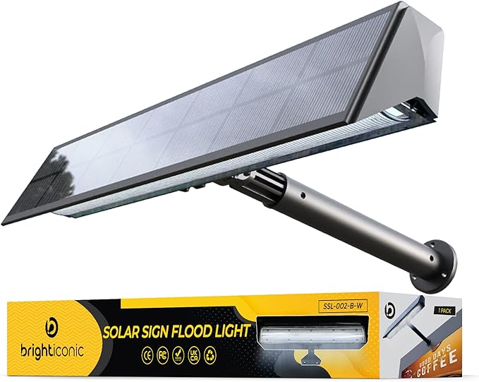 Brighticonic Solar Sign Lights Outdoor Black – LED Solar Sign Light for House Numbers & Real Estate Signs – 13" Cool White Floodlight, IP65 Waterproof, Dusk to Dawn Solar Mailbox Light