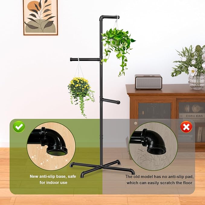 Hanging Plant Stand, Plant Hanger Indoor, Corner Hanging Plant Stand, Black Metal Holder for Bedroom, Living Room, Garden, Balcony