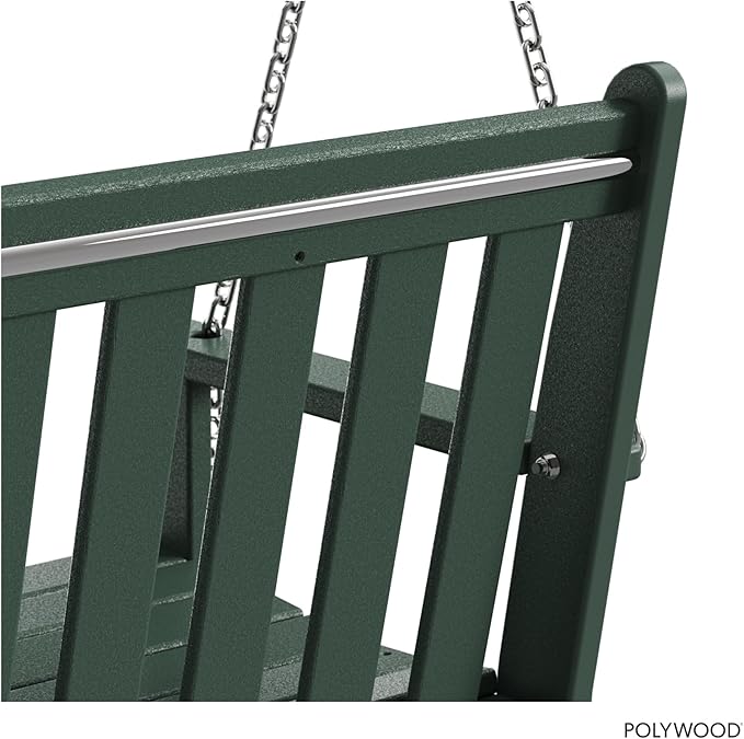 POLYWOOD Vineyard 5-Foot Porch Swing, Heavy Duty HDPE Outdoor Hanging Bench, Patio Swing for Adults Kids, Deck Garden Furniture, Green
