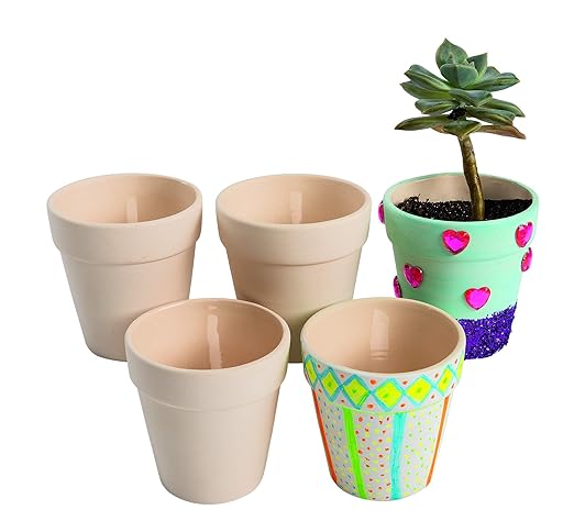 Ceramic Flowerpots, Set of 12, Kids Crafts, Crafts for Children, Flowers & Herb Garden for Kids, Ideal Mothers Day or Fathers Day Gift, Birthday or Holiday, Personalize & Individually Decorate