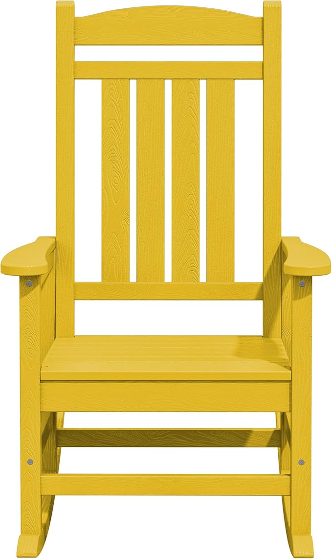 KINGYES Outdoor Rocking Chair Set of 2, High Density Polyethylene Patio Rocking Chairs with 330lbs Support for Adults, Yellow
