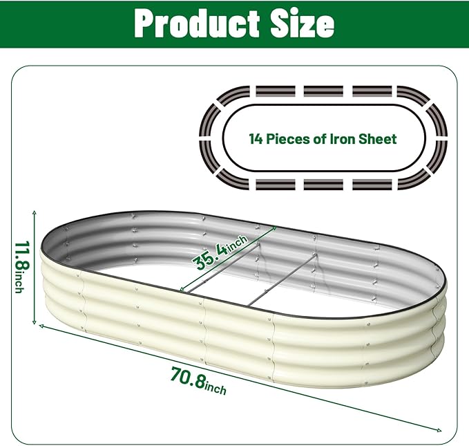 SnugNiture 2 Pcs 6x3x1ft Raised Garden Bed Kit, Outdoor Oval Metal Garden Planter, Ground Planter Box for Gardening Vegetables Flowers, White