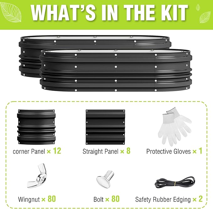 WORKPRO 2PK 4x2x1ft Outdoor Galvanized Raised Garden Bed Kit, Rust & Corrosion Protection, Easy Assembly, Safe Edge, Ideal for Vegetables & Flowers, Black