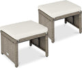 Best Choice Products Set of 2 Wicker Ottomans, Multipurpose Outdoor Furniture for Patio, Backyard, Additional Seating, Footrest, Side Table w/Removable Cushions, Steel Frame - White Sand/Taupe