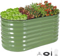 24" Tall Galvanized Raised Garden Bed Outdoor, 4x2x2ft Deep Metal Planter Box with Safety Edging & Support Bars, Large Oval Raised Beds for Gardening Plants Vegetables Herbs Flowers (Olive Green)
