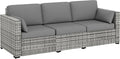 Outsunny Patio Couch PE Wicker Deep Seating Outdoor Sofa with Removable Cushions, 3 Seater Rattan Sofa, Outdoor Furniture for Balcony, Deck, Garden and Poolside, Gray