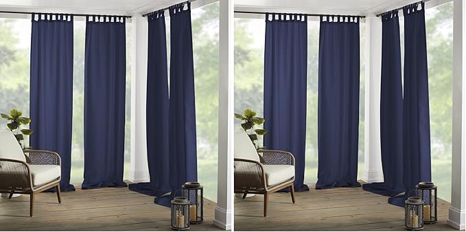 Elrene Home Fashions Matine Weatherproof Tab-Top Indoor/Outdoor Solid Color Curtain Panel for Porch, Pergola, Patio, Deck, 52”W x 84”L, Blue (Pack of 2)