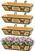 4 Pack 24 Inch Window Boxes Planters Railing Planter Box with Adjustable Brackets for Porch Fence Patio Balcony Hanging Flower Baskets with Woven Fabric for Outdoor Garden Decor - Black