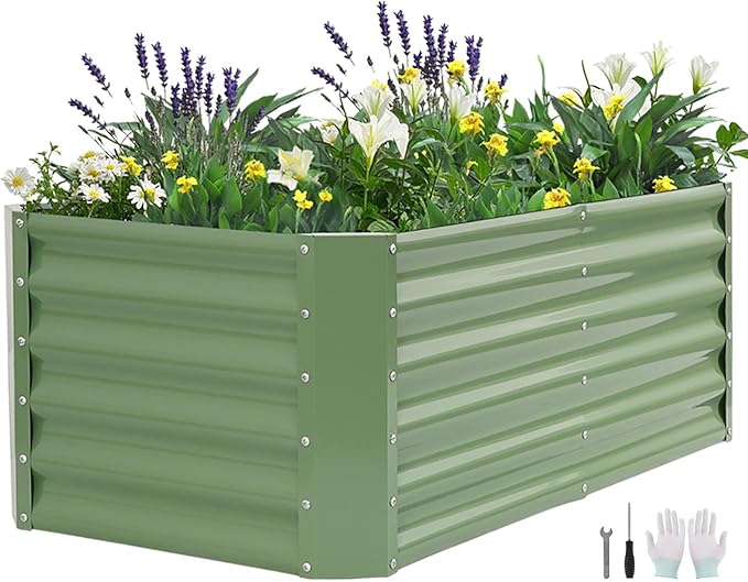 Galvanized Raised Garden Bed - 4x2x1.4ft (2Packs) Metal Garden Planter Box Outdoor | Steel Raised Bed Kit with Bracing Rods, Gloves for Gardening Vegetables Fruits and Flowers