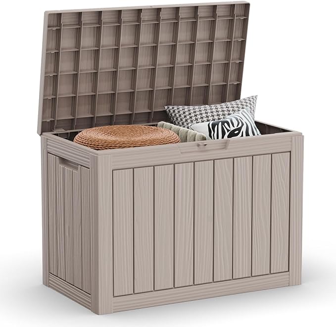 TARKARI 45 Gallon Lockable Resin Deck Box, Waterproof & UV-Resistant Outdoor Storage Box for Outdoor Cushion Storage, Garden Tools & Pool Accessories Storage, Gray