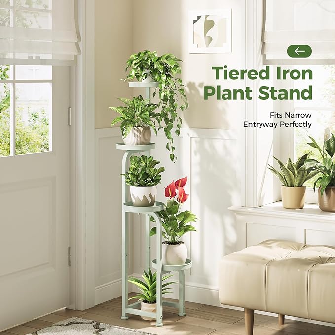 Bamworld Corner Plant Stand Indoor Outdoor, Tall Metal Flower Pot Stands for Multiple Plants, 4 Tier Mint Green Heavy Duty Plant Shelf for Patio Garden Balcony Living Room Bedroom(Patent Design)