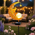 YJFWAL Garden Solar Dog Lights Pathway Stake Lights Glass Globe with Moon Cat Decor, Christmas Gift for Mom Grandma Friends, Outdoor Decor Light Waterproof for Walkway, Patio or Garden (Warm White)