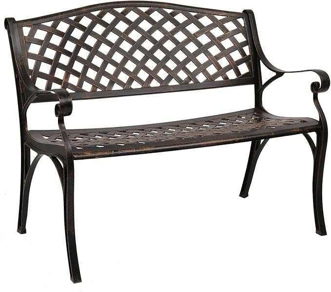 VINGLI 40.5" Patio Garden Bench,Anti- Rust Cast Iron Cast Aluminum Frame for Outdoor Path Yard Lawn Work Entryway Decor Deck (Brown)