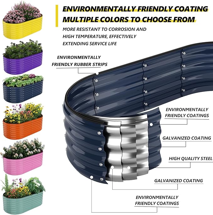Galvanized Metal Planter Raised Garden Bed Kit for Gardening Outdoor，6x3x2ft Planter Grow Garden Box Raised Flower Bed，Long Vegetable Clearance Herb Raised Garden Beds For Container Gardening
