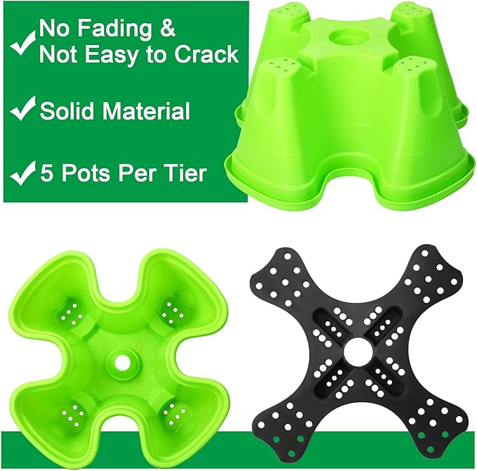 Umigy 2 Set 5 Tier Stackable Planters Vertical Garden Planters for Strawberry Herb Flower and Vegetable Indoor Outdoor Gardening Pots with Removable Wheels and Bottom(Green)
