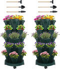 GameXcel Vertical Planter 5 Tier Stackable Planters Garden Planters Strawberry Herb Flower and Vegetable Planter Indoor Outdoor Gardening Pots with Removable Wheels and Tools 2-Pack
