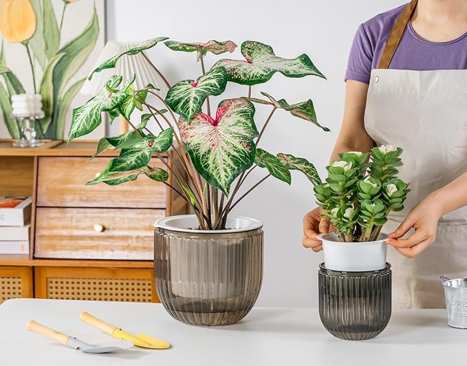 Melphoe Self Watering Pots for Indoor Plants Planter, 8.3/5.3 Inch 2 Pack Planters Self Watering Plant Pots for Flower, Houseplants, Succulent, African Violets and Cactus with Drainage