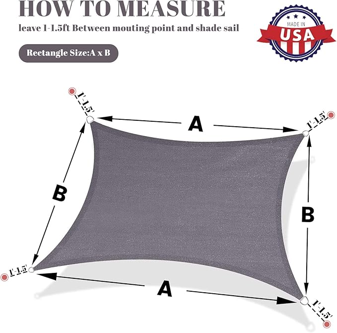 SUNLAX Custom Size 8' x 19' Dark GreySun Shade Sail Canopy Commercial Rectangle Sail Shade Fabric for Patio Garden Backyard Pool (Customized)