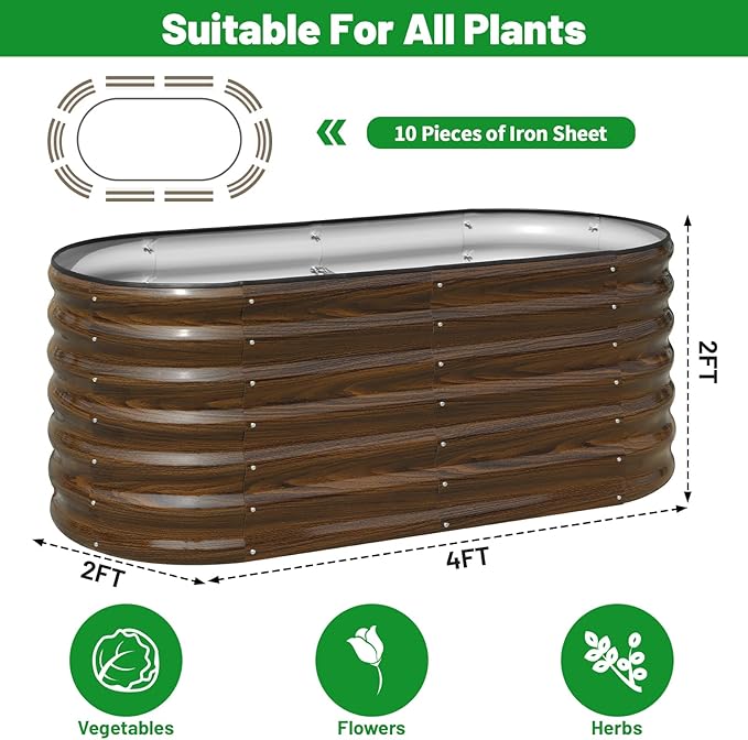 SnugNiture Galvanized Steel Raised Garden Bed Kit, 4x2x2 ft Large Metal Planter Box Outdoor for Gardening Vegetables, Flowers and Fruits