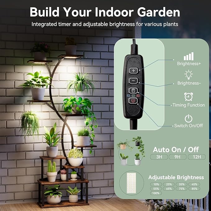 Plant Stand Indoor with Grow Lights 9 Tiered Wood Plant Shelf 62" Tall Plant Stand Metal Frame for Indoor Plants Multiple Flower Pot Holder, Large Plant Rack for Living Room Patio Corner 2 Pack