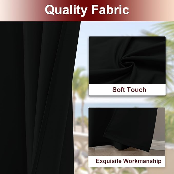 HolidayIdeas Grommet Outdoor Curtains for Patio Waterproof 8 Pcs All Weather Balcony Black Outside Curtains for Apartments, Gazebo, Pergolas, Porch, 54x120 Inch