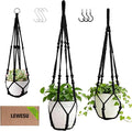 3 Pack Macrame Plant Hanger Indoor 3 Different Sizes Hanging Planter Basket Flower Pot Holder with Wood Beads & No Tassels for Boho Home Decor, 23, 30, 35 Inch, Black (Pot Not Included)
