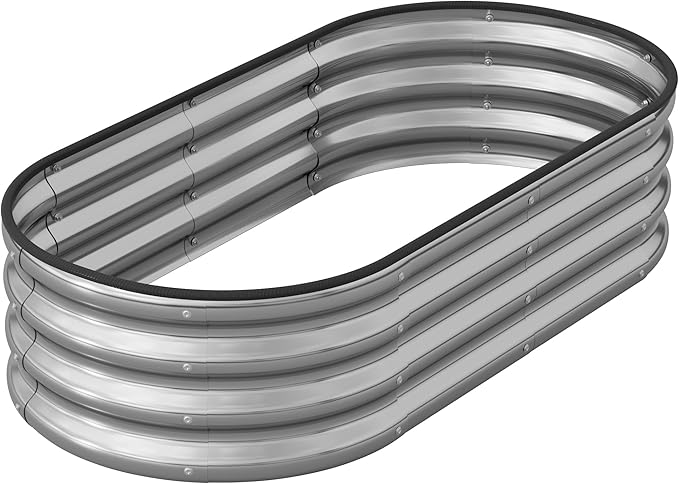 Galvanized Metal Raised Garden Bed Kit for Outdoor Planter Boxes with Easy Assembly,Oval Large Galvanized Gardening Raised Bed for Vegetables, Fruits, Flower (Silver, 4 * 2 * 1ft)