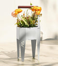 Planter with Stand, Metal 2 in 1 Portable Planter with Grow Bags & Handle, Stable Stylish Indoor Plant Pots with Stand, Modern Flower Pots Outdoor, 7.5'' x 17.3'', White, Plant Not Included