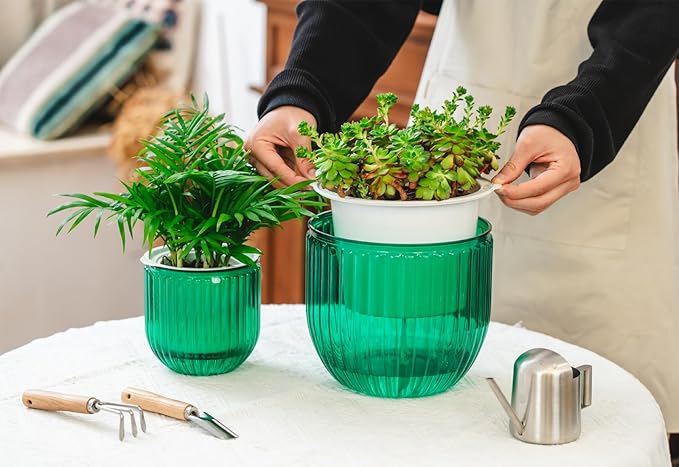 Josteve 5.2/8.2 Inch 2 Pcs Self Watering Hanging Planter Indoor Plant Pots Drainage Holes, Outdoor Small Hanging Planters Flower Pot Basket, Visible Water Level, Plant Hanger Home Decor, Gardening