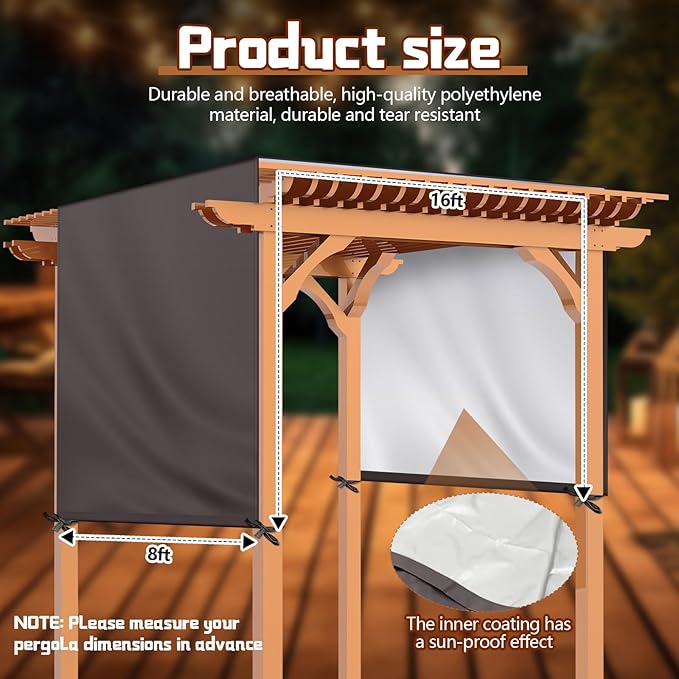 Universal Pergola Replacement Canopy Outdoor Canopy Shade Cover Waterproof Shade Top Cover for Outdoor Patio Porch Backyard(16 x 8 ft,Coffee)