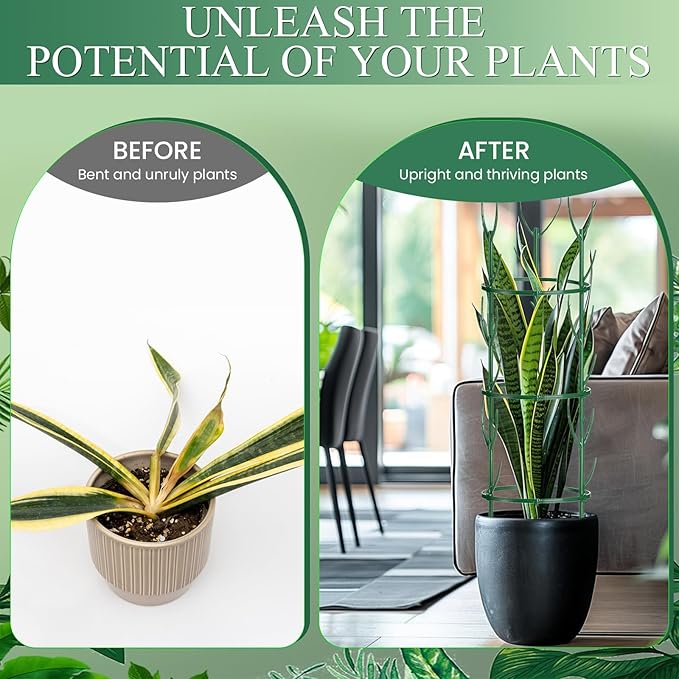 9 Pack Plant Support Stakes & Plant Cage Support Rings, Plant Stakes for Indoor Plants, Stackable Garden Flower Support for Potted Plants, Succulents, Aloe, Small Plants