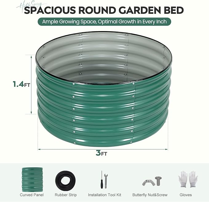 ZORMY Galvanized Raised Garden Bed Outdoor, Round Metal Planter Boxes 2 Pcs, 3x3x1.4ft Steel Raised Bed Kit for Planting Vegetables, Fruits, Flowers(LotusGreen)