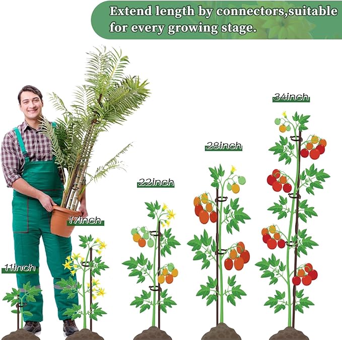 Plant Stakes 17inch &11inch SupKing 16Pcs Adjustable Flower Support Poles Orchid Sticks with Clips for Indoor Outdoor Garden Potted Tomato Rose Amaryllis Vegetables Comes with 20 Ties (Brown)