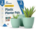 Mint Plant Pots with Drainage Holes & Saucers 3 Pack, Indoor & Outdoor Stackable Space-Saving Planters for Houseplants & Flowers, (7", 6.7", and 6" Inches), Durable & Weatherproof Materials