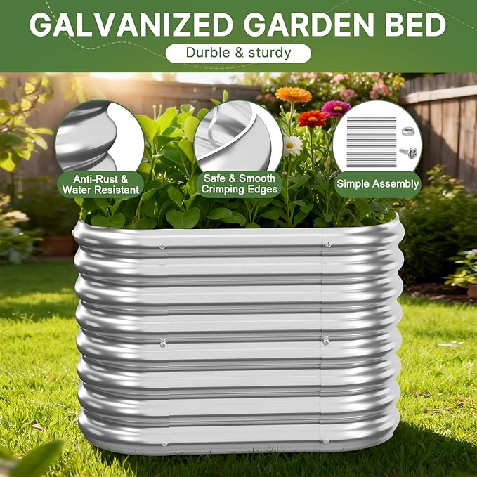 4 PCS Galvanized Raised Garden Bed Outdoor, Metal Garden Bed for Vegetables, Above Ground Garden Box for Flower, Steel Raised Beds for Gardening - 3FT