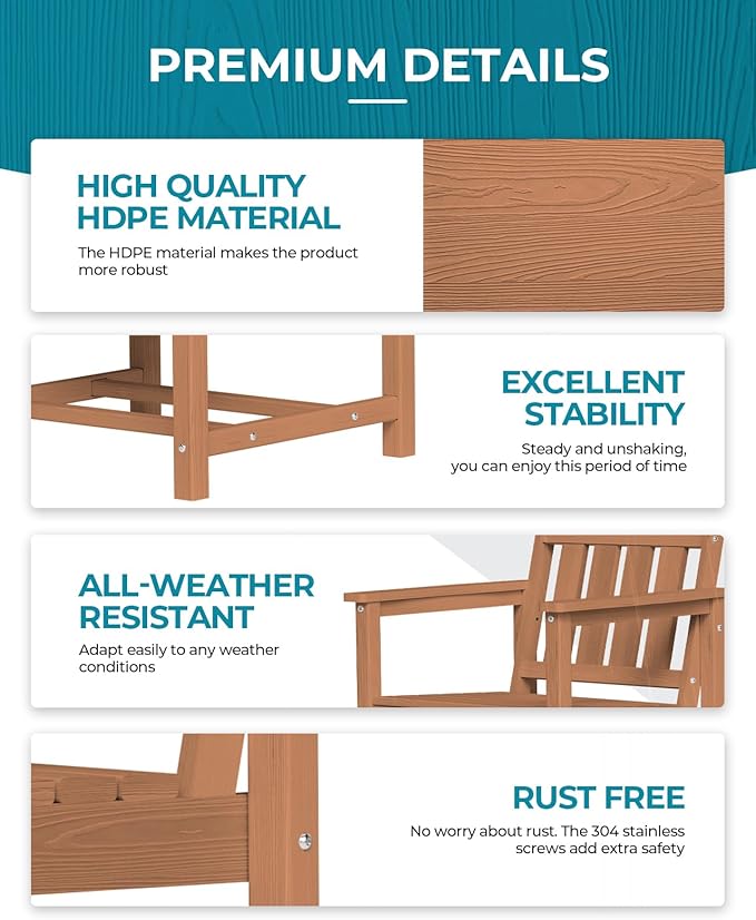 Ciokea HDPE Outdoor Dining Table with Umbrella Hole,66" Rectangle Patio Table for 6,All-Weather Outdoor Patio Furniture Set for Garden Backyard,Teak