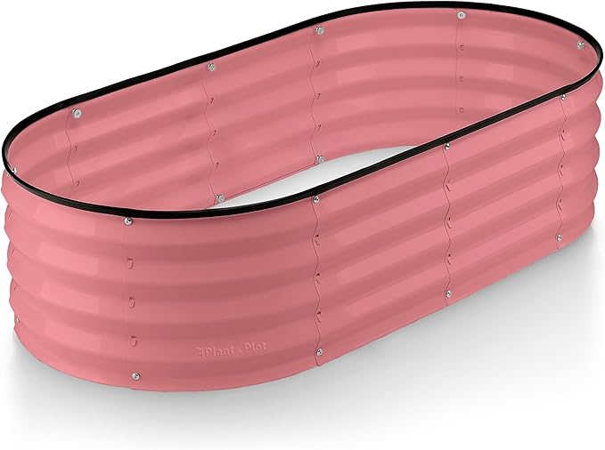 Plant & Plot Galvanized Raised Garden Beds Outdoor // 4×2×1 ft Planter Raised Beds for Gardening, Vegetables, Flowers // Large Metal Garden Box (Pink) // Patented Tool-Free Design