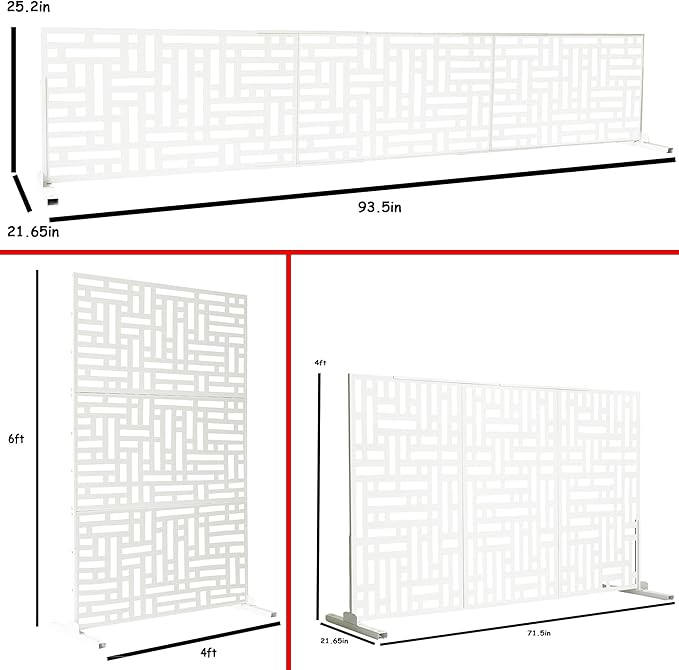 Oakland Living 6 ft. X 4 ft. White Freestanding Metal Privacy Screen Room Divider