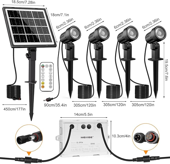 MEIKEE Solar Spot Lights Outdoor, 4-in-1 Solar Landscape Lights, 4W/6V IP66 Waterproof, 2700K/4000K/6500K Outdoor Landscape Spotlights with Remote for Garden Yard Driveway