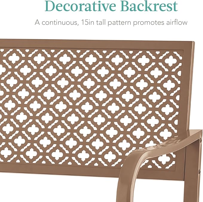 Best Choice Products Outdoor Bench 2-Person Metal Steel Benches Furniture for Garden, Patio, Porch, Entryway w/Geometric Backrest, 790lb Capacity - Taupe