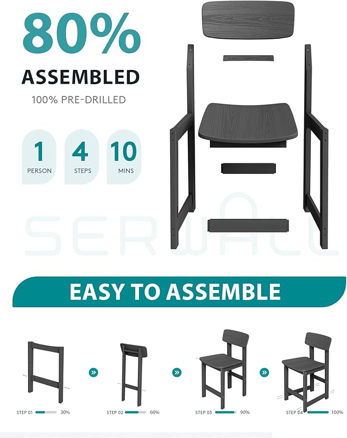 SERWALL Outdoor Bar Stools Set of 2, All Weather HDPE 25" Counter Height Bar Stools with Back, Outdoor Armless Barstools for Patio, Garden, Backyard, Balcony, Poolside, Gray