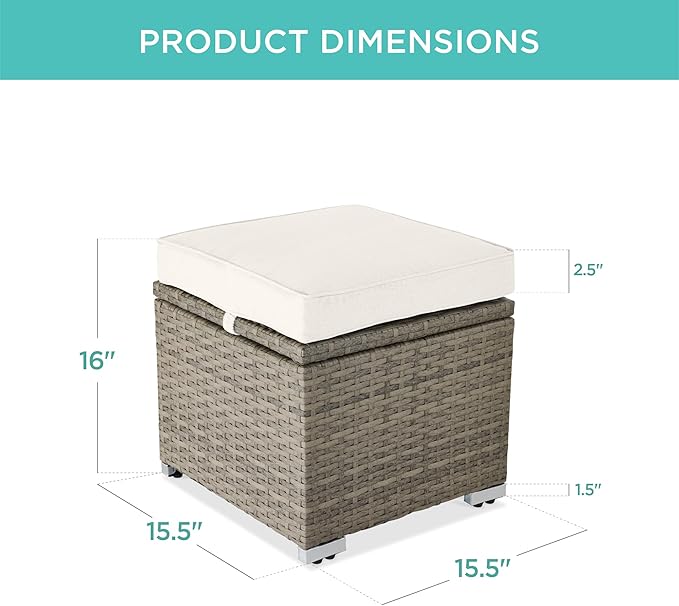Best Choice Products Set of 2 Wicker Ottomans, Multipurpose Outdoor Furniture for Patio, Backyard, Additional Seating, Footrest, Side Table w/Storage, Removable Cushions - White Sand/Taupe