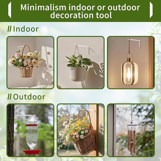 Plant Hangers Outdoor Indoor, 4 Pack 8" Plant Hooks for Hanging Bird Feeder Flower Basket Wind Chime Solar Lantern, Wall-Mounted Decorative Hook, Heavy Duty Rust-proof Steel Bracket for Hanging Plants