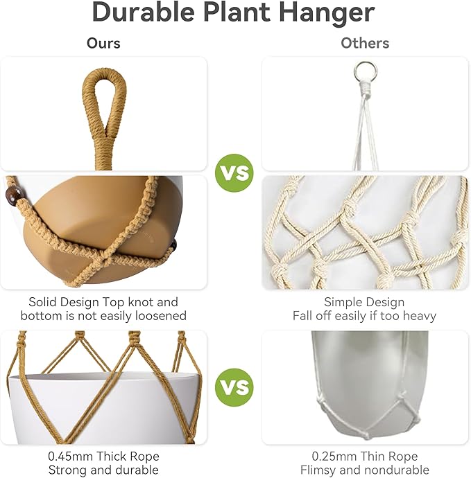 USLAI Macrame Plant Hanger Indoor Outdoor, Fits 4 to 15 Inch Pots, Strong Hanging Planter Holder, Boho Home Decor, 35 Inch, Brown, Set of 2 (POTS NOT Included)