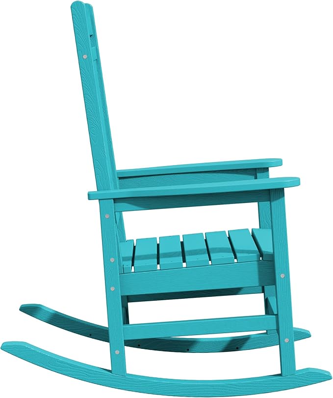 KINGYES HDPE Rocking Chairs Outdoor, Patio Rocking Chairs with 330lbs Support, Smooth Porch Rocker for Deck Lawn Yard, Aruba Blue